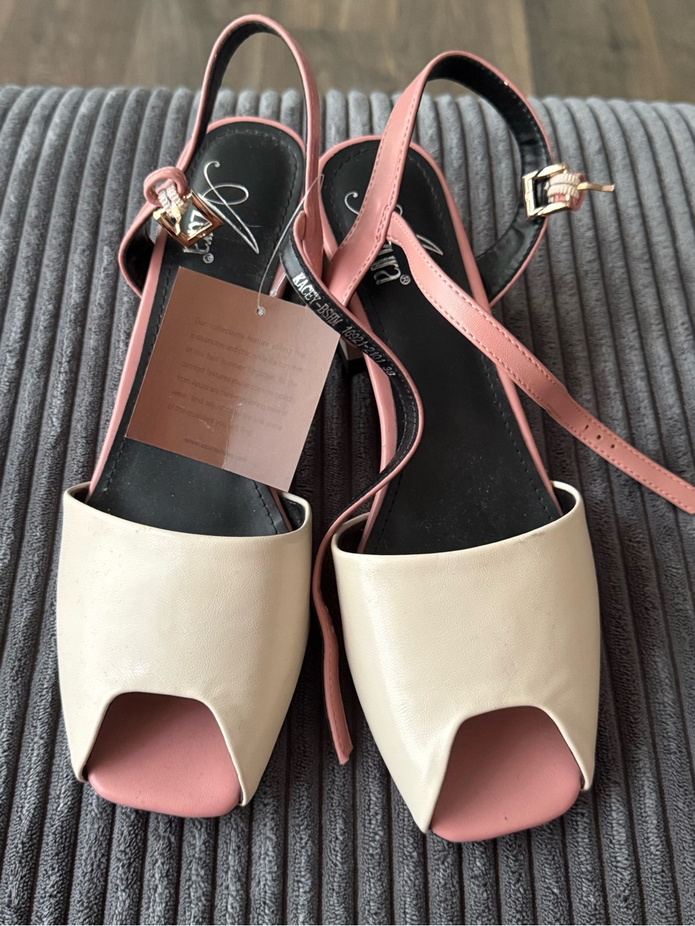 Azura Kacey Two-Tone Slingback Peep-Toe Heels – Pink/Ivory – Size 38
